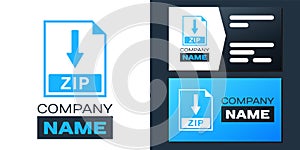 Logotype ZIP file document icon. Download ZIP button icon isolated on white background. Logo design template element