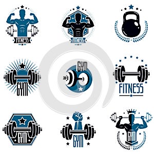 Logotypes for heavyweight gym or fitness sport gymnasium, vintag