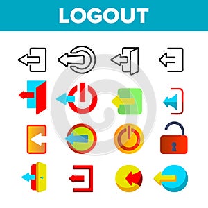 Logout Button Vector Thin Line Icons Set