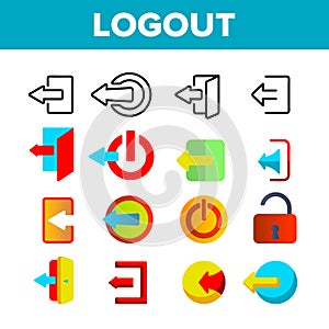 Logout Button Vector Thin Line Icons Set
