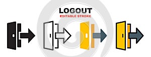 Logout icon set with different styles. Editable stroke style can be used for web, mobile, ui and more