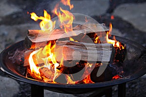 Logs Burning in a Fire Pit photo