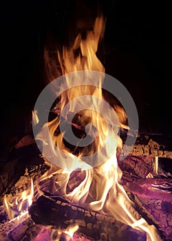 Logs burning in a fireplace