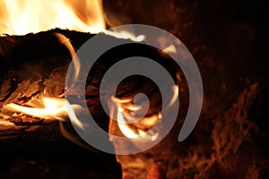 Logs burning with flames in a fireplace