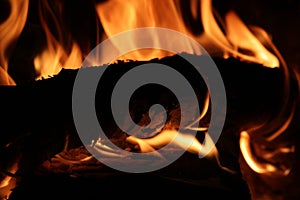 Logs burning with flames in a fireplace