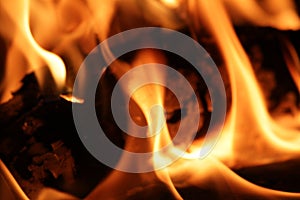 Logs burning with flames in a fireplace