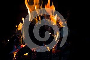 Logs and coal on fire