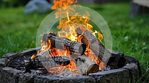 Logs and firewoods in a burning pit