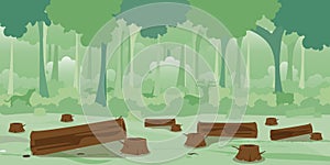 Logs and Trees Stump on tree silhouette background