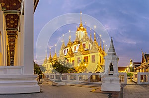 Loha Prasat , The metallic castle covered with gold leaf at of Wat Ratchanadda Temple in Bangkok, Thailand.