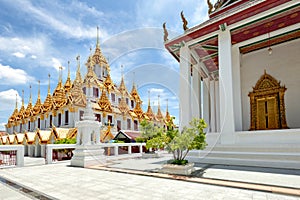 Golden Castle `Loha Prasat` Wat Ratchanadda Temple, Landmark of Bangkok, Thailand