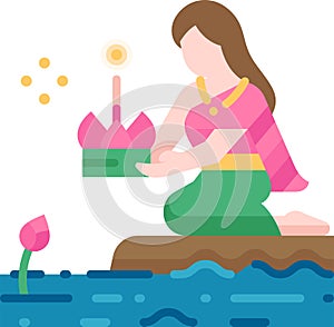 Loi Krathong festival flat icon vector illustration