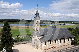 Loire river and church in Chaumont