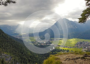 Loisach valley from lookout point, dramatic sky