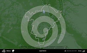 Lojeu District outlined, Belarus. Physical
