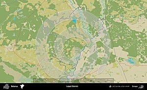 Lojeu District outlined, Belarus. Topographic Humanitarian