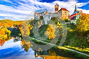 Loket, Czech Republic. Charming town and Ohre River landscape, Bohemia, autumn colors