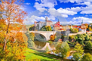 Loket, Czech Republic. Charming town, Ohre River in the near of Karlovy Vary, Bohemia, autumn colors