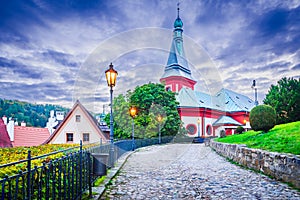 Loket, Czech Republic. Kostel sv Vaclava church in old town, Bohemia landscape photo