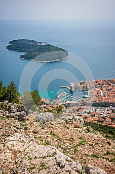 Lokrum Island and Dubrovnik Old Town from above