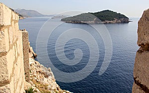 Lokrum Island off the Dalmatian coast, view from the town's wall of Dubrovnik, Croati