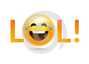 Lol emoji icon smile face. Emoticon joke happy cartoon funny lol emoji illustration