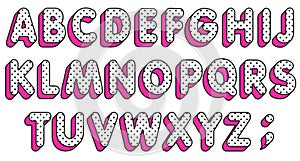 LOL girly doll abc. Polka dots alphabet letters set. Pop art Font. Vector