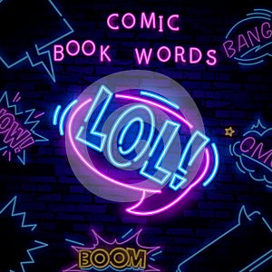 LOL neon sign . LOL pop art Design template neon sign, light banner, neon signboard, nightly bright advertising, light