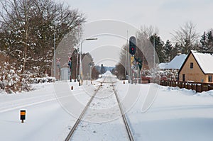 Railway through town of Soellested in Denmark