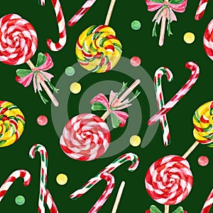 Lollipop candy cane seamless pattern