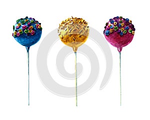 Lollipop candy illustration, watercolor painting, isolated on white background.