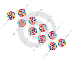 Lollipop, Colorful rainbow lollipop swirl on plastic stick isolated on white background.