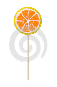 Lollipop in form of slice of orange