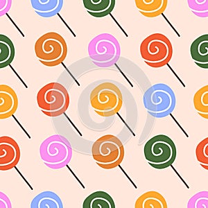 Lollipop pattern. Seamless sweet background with candy, lollypop print, texture. Colorful lolly for textile, fabric photo