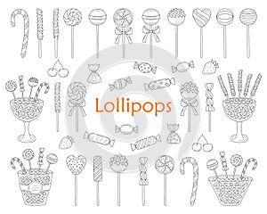 Lollipop set vector hand drawn doodle illustration.