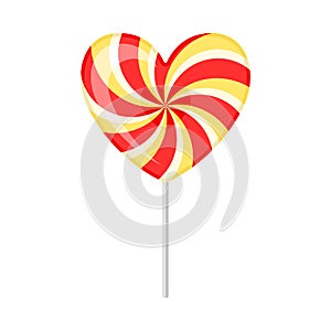 Lollipop in the shape of a heart. Vector illustration on a white background.