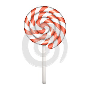 Lollipop with spiral. Twisted sucker candy on stick. Round candies with striped swirls. Vector illustration