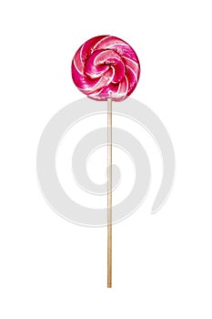 Lollipop on a stick in the form of a twisted spiral.Lollipop on a white background