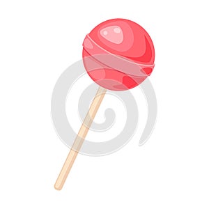 Lollipop vector illustration isolated on white background. Cartoon pink round popsicle on stick. Lolly candy sucker for kids.