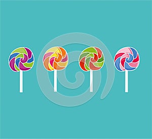 Lollipops collection. Candy on stick with twisted design. Vector illustration.