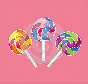 Lollipops collection. Candy on stick with twisted design. Vector illustration.