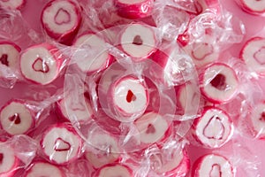 Lollipops with hearts - background. Top view