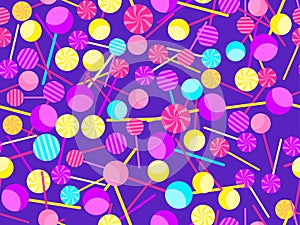 Lollipops seamless pattern. Colorful sweet candies, festive background. Vector