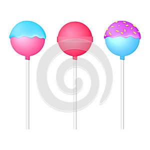 Lollipops with sprinkles. Vector cake pops illustration set.