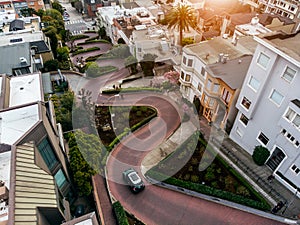 Lombard street in San Francisco. Tourist attraction.