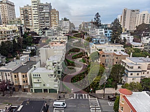 Lombard street in San Francisco. Tourist attraction.