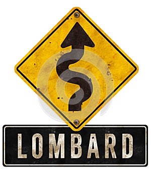 Lombard Street Sign San Francisco Crooked Grunge photo