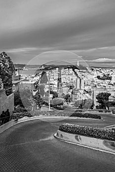 Lombard Street view, black and white