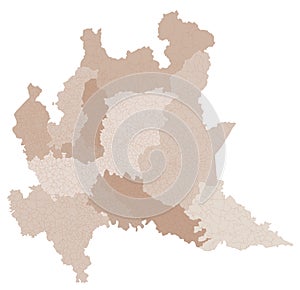 Lombardy map division by provinces and municipalities. Closed and perfectly editable polygons polygon fill and color paths editabl