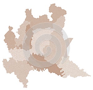 Lombardy map division by provinces and municipalities. Closed and perfectly editable polygons polygon fill and color paths editabl photo